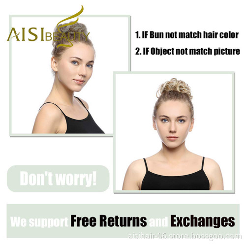 Aisi Beauty Top Quality Wholesale Multi Color Synthetic Curly Messy Donut Chignon Bun Elastic Rope Rubber Band Hair Extension